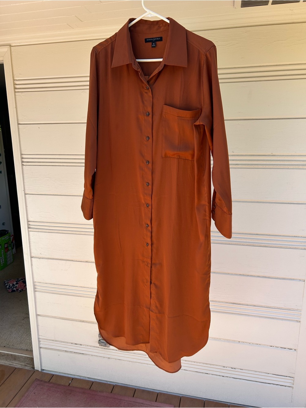 Banana Republic Long Button-Front Shirt Dress in Rust